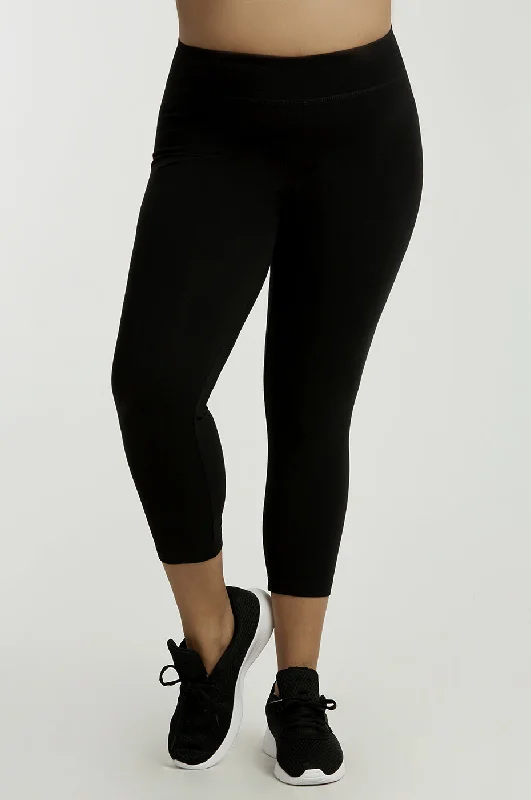 SOFRA LADIES COTTON CAPRI LEGGINGS PLUS SIZE (WP4001X_BLACK) Practical Women's Multi - 