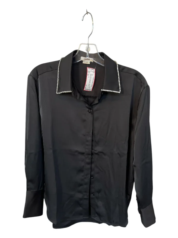 Jason Wu Size XS Black & Silver Polyester Long Sleeve Button Down Rhinestone Top Feminine Women's Soft 