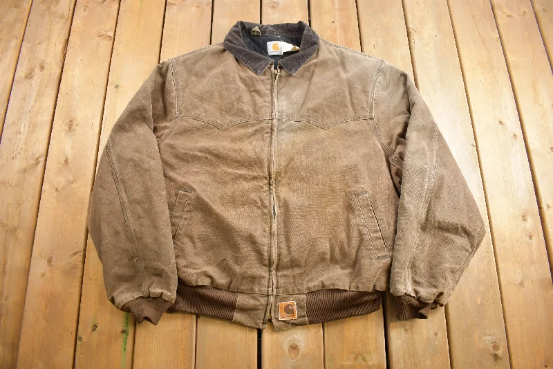 Vintage 1980s Carhartt Brown Santa Fe Work Jacket Cool Women's Distressed
