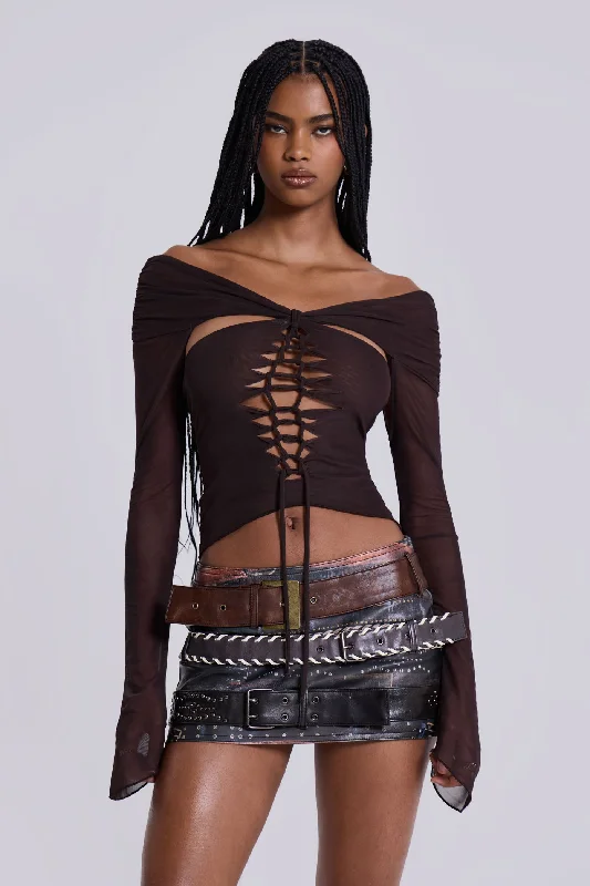 Bianca Macrame Off Shoulder Mesh Top Feminine Women's Style 