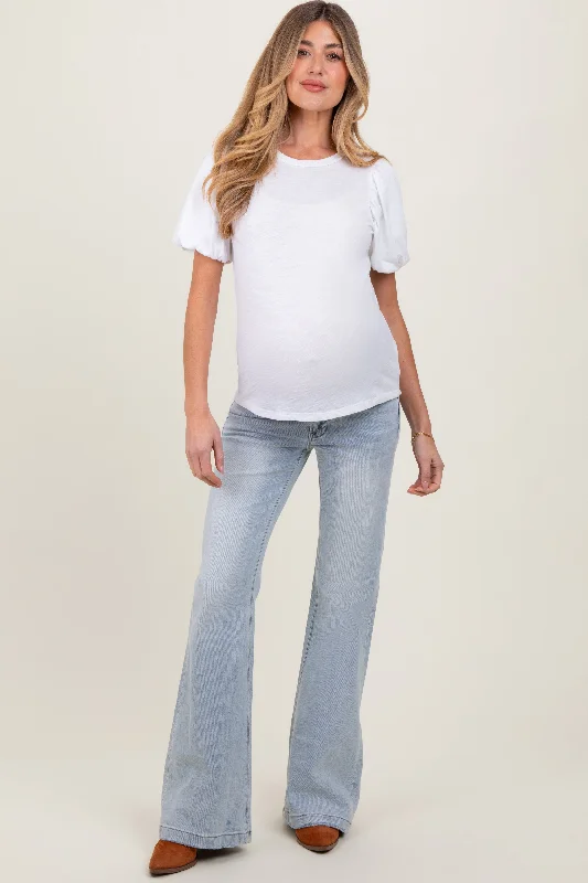 Light Blue Washed Maternity Flare Jeans Monochromatic All - in - one