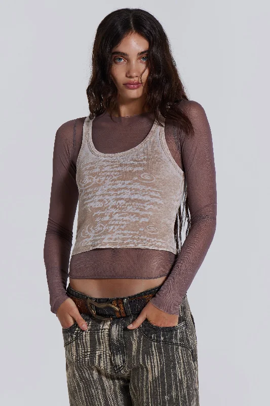 Lia Top in Taupe Artistic Women's Hand - painted