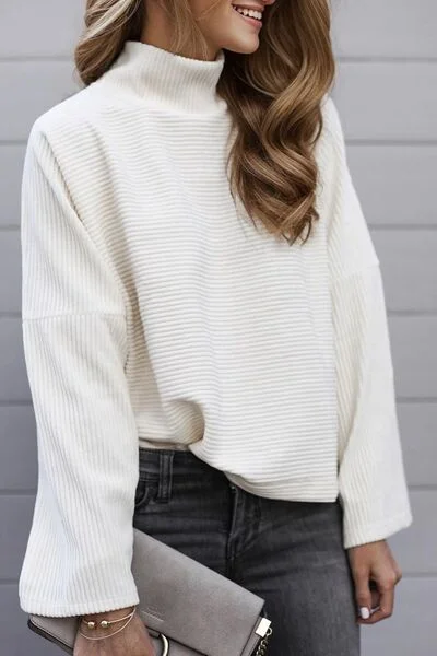 Turtleneck Slit Dropped Shoulder Sweater Modern Women's 
