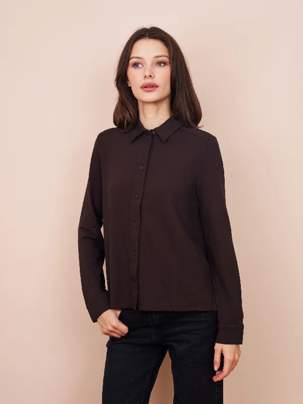 Majestic French Terry Long Sleeve Relaxed Shirt in Coffee Sophisticated Women's 