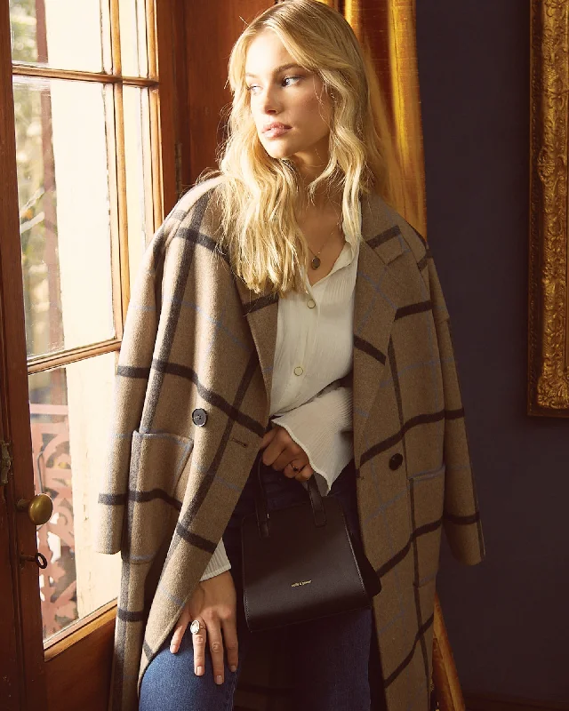 Publisher Double-Breasted Wool Blend Coat - Oat Plaid Streetwear Style for 