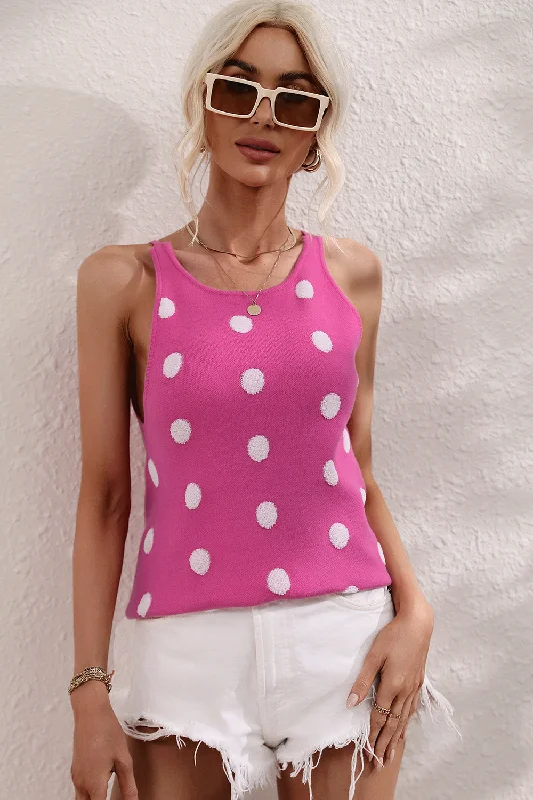Polka Dot Round Neck Knit Tank Hip Women's Urban