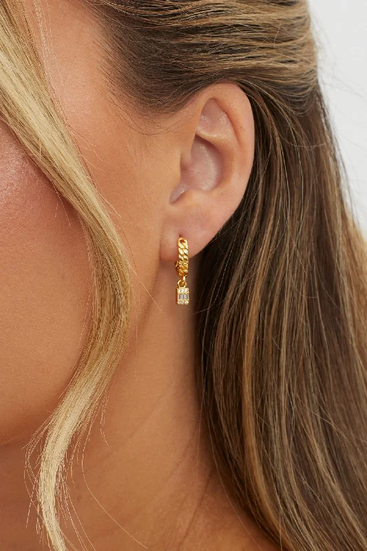 Sunday Chain Hoop Square Dangle Earrings Gold Artistic Women's Avant - 