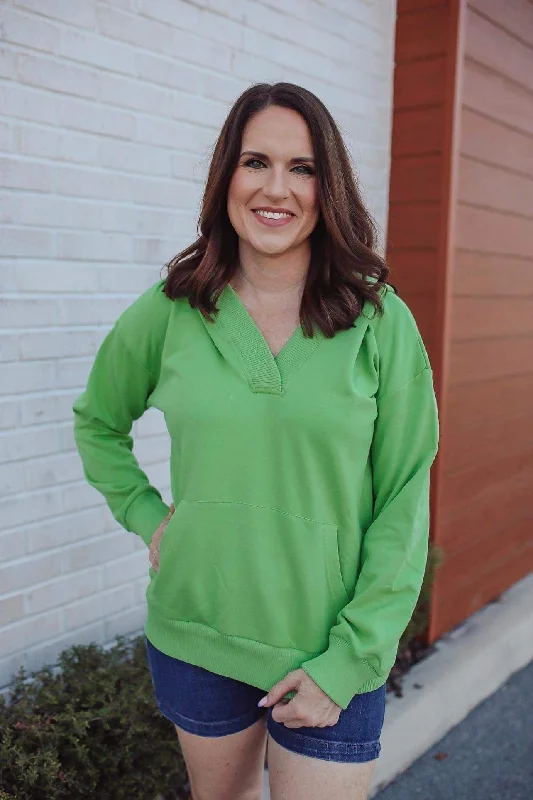 Abela Reset V Neck Hooded Pullover- Lime Green Contemporary 