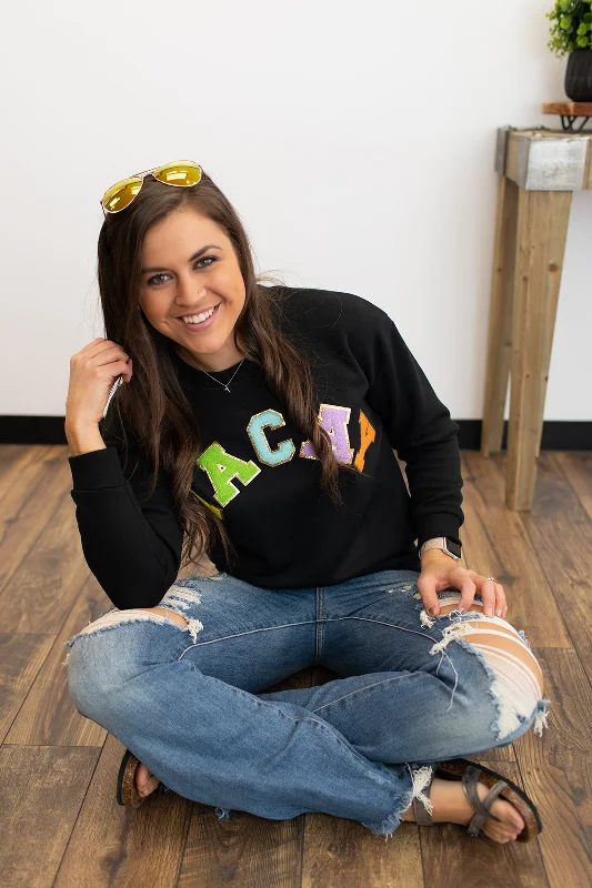 Black Vacay Patched Crewneck Sweatshirt (SM-2X) Luxurious Women's High -  end