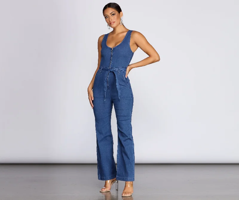 Zip Front Denim Jumpsuit Contemporary 