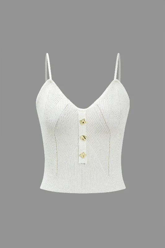 Solid Knit Button Cami Top Refined Women's Velvet