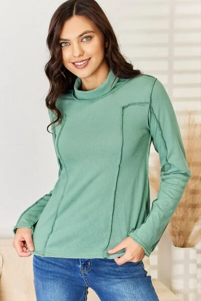 POL Exposed Seam Long Sleeve Knit Top Hip Women's Retro