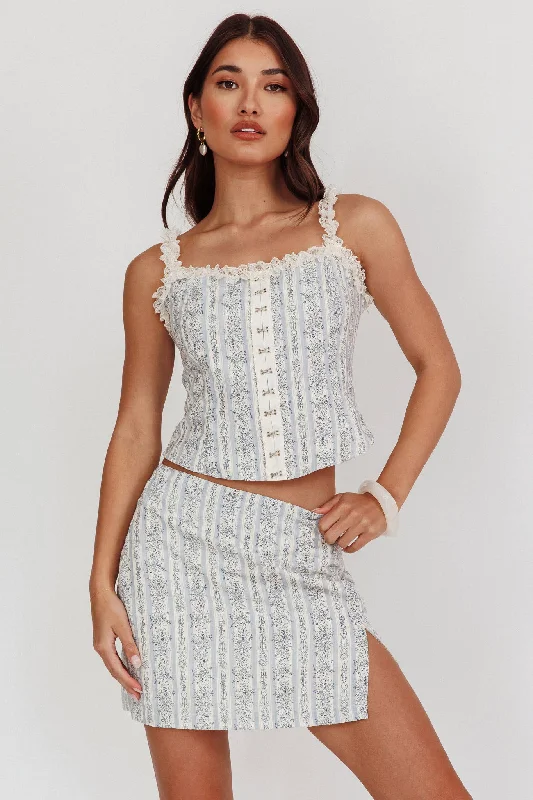 Palmas Split Mini Skirt Floral Blue Monochromatic All - in - one