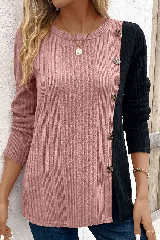 Contrast Long Sleeve Knit Top performance