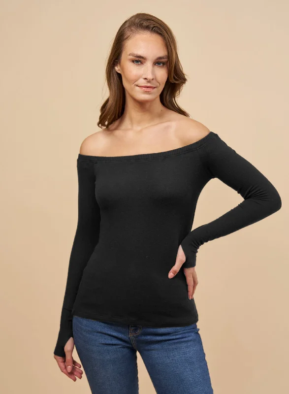 Red Haute Off Shoulder Long Sleeve Shirt Polished Women's Silk