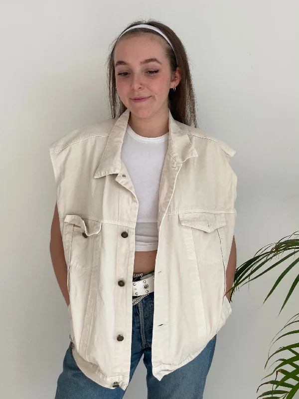 Cream Sleeveless Denim Jacket (XL) Dapper Women's 1920S