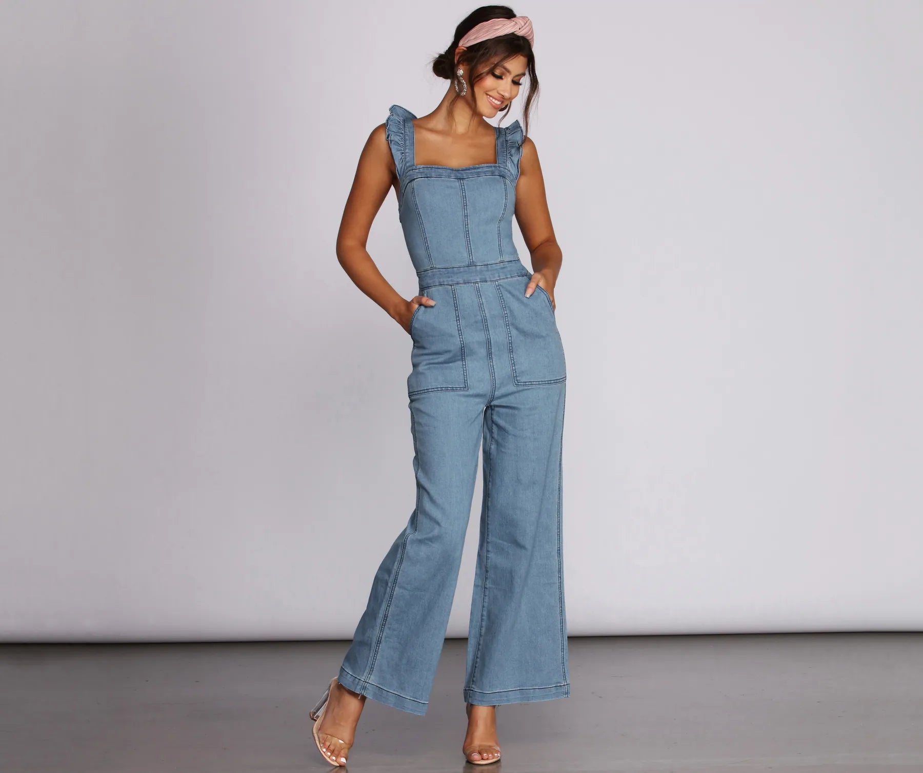 Go Wide Denim Jumpsuit Youthful Women's Pop