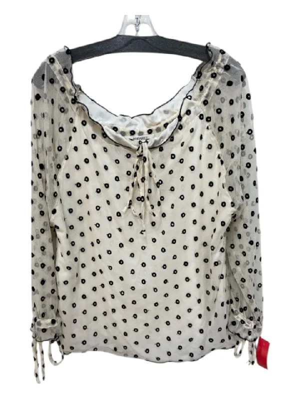 Rodarte Size 6 White & Black Silk Mesh Overlay Polka Dot Boat Neck Top Dapper Women's Bow - adorned