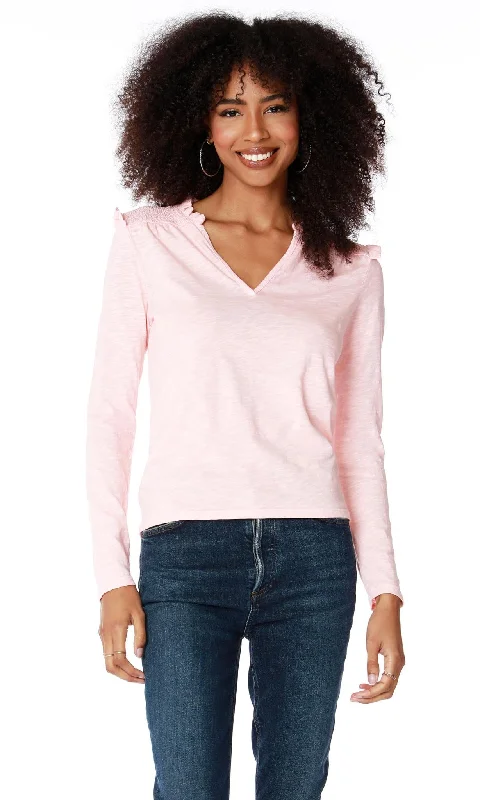Smocked Yoke Ruffled Top Casual Women's Loose - fitting