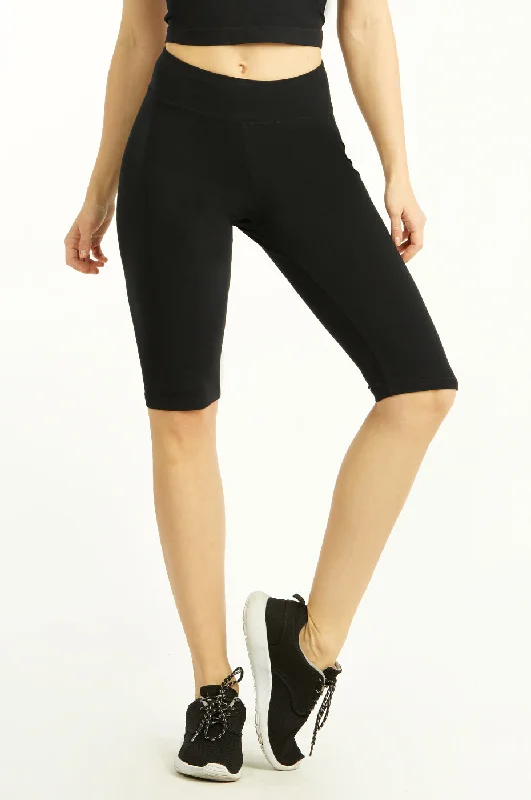 SOFRA LADIES COTTON 21 INCH OUTSEAM SHORTS W/ HIGH WAISTBAND (WP4021_BLACK) Modern Women's 