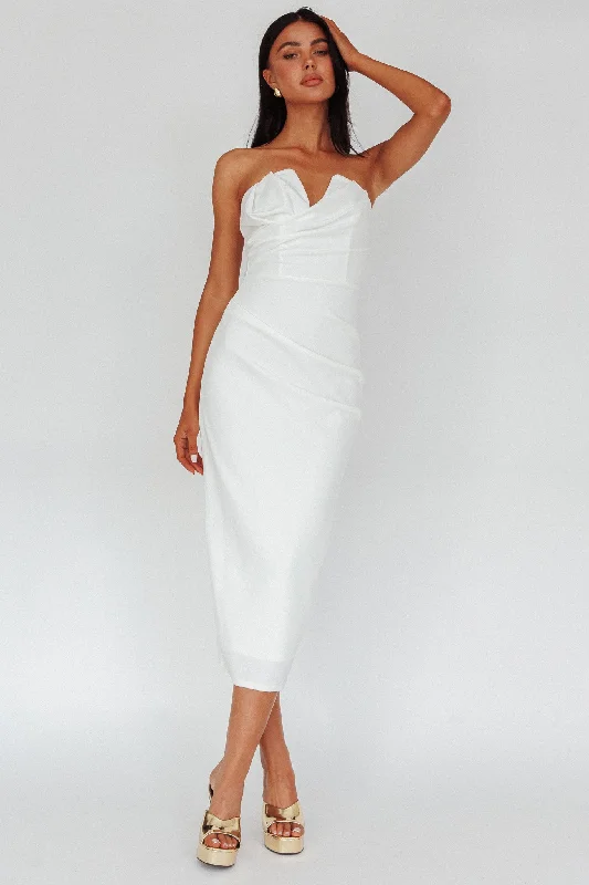 Hartly Strapless V-Neck Midi Dress Off White Business