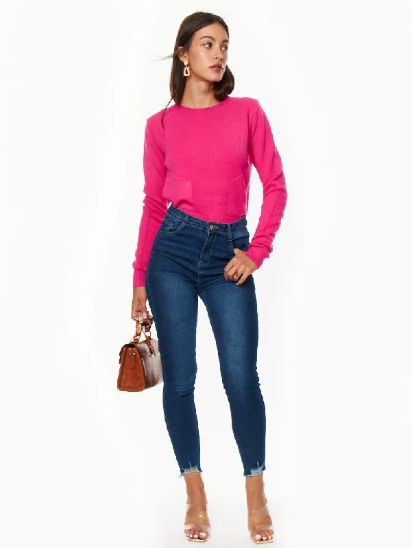 Jean skinny mid-waist finition effilochée   Denim bleu foncé Cozy Women's Sherpa - lined