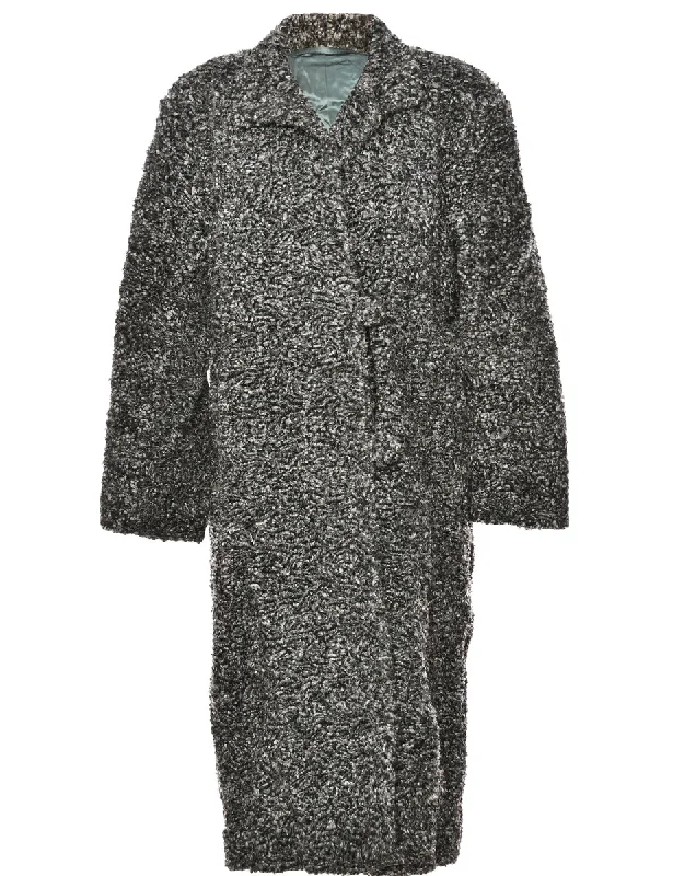Single Breasted Black & Grey Textured Wool Coat - L Practical Women's Multi - 