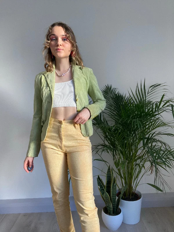 Vintage Green Suede Jacket (XXS) Artistic Women's Hand - painted