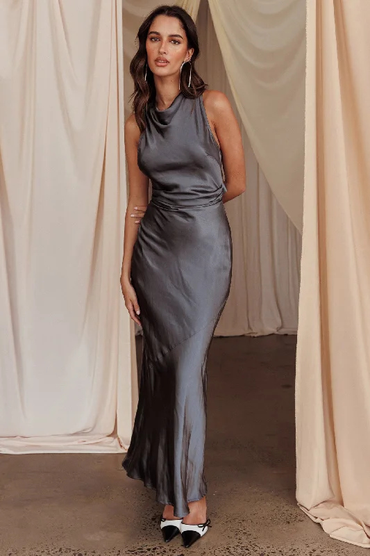 Moonlight Mirage Criss-Cross Back Maxi Dress Charcoal Bohemian Women's Free