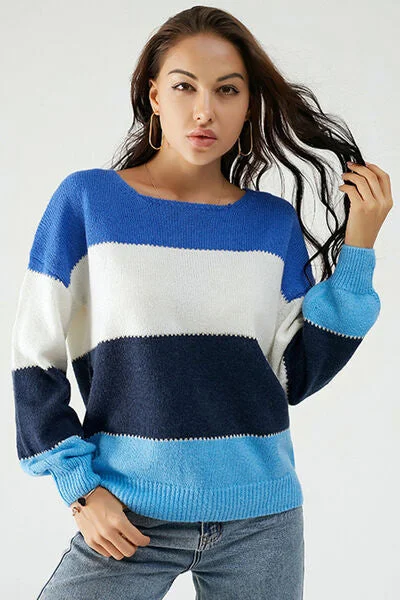 Color Block Dropped Shoulder Sweater Sleek Women's 