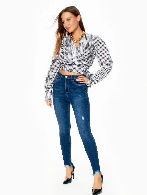 Jean taille haute 5 poches  Denim bleu foncé Business