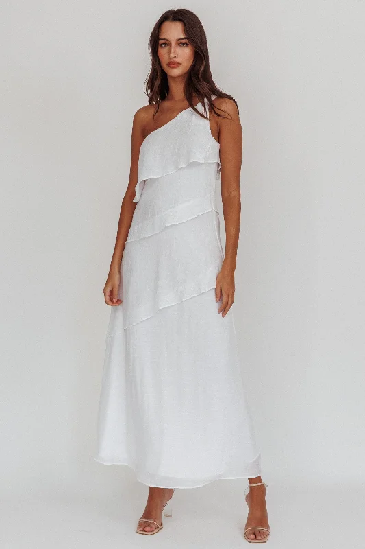 Delwyn One-Shoulder Maxi Dress White Tough Women's Military - inspired