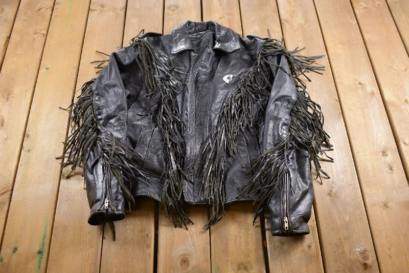 Vintage 1990s Unik Fringe Leather Jacket Hip Women's Retro