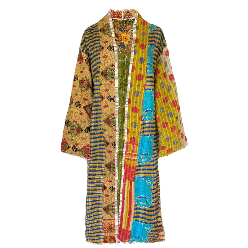 Paya Cotton Vintage Quilted Kantha Coat ONE OF KIND Preppy Women's College