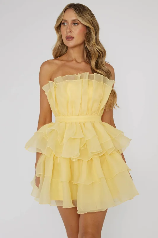 Bon Bon Tiered Chiffon Mini Dress Yellow Women