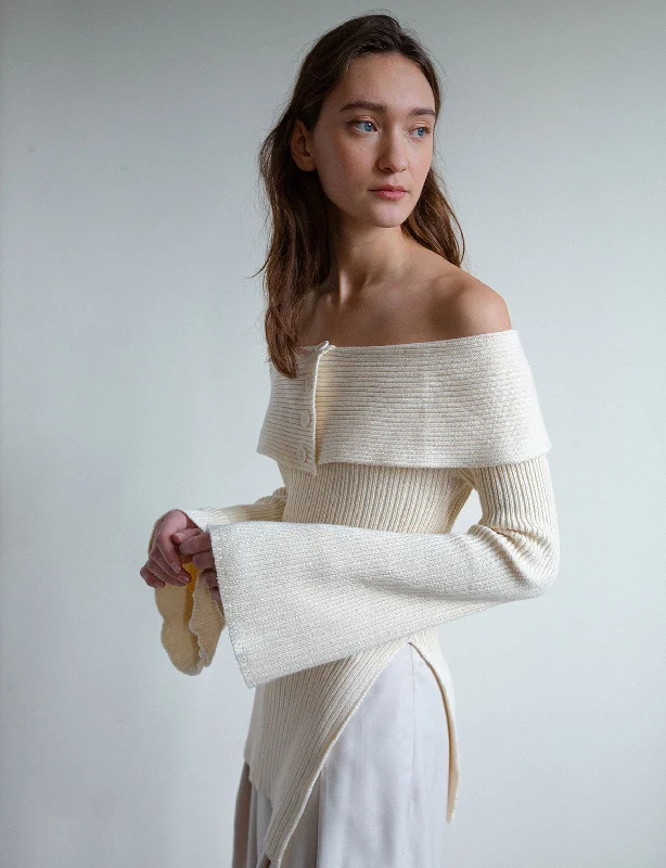 Paula Off-The-Shoulder Button Sweater Luxurious Women's High -  end