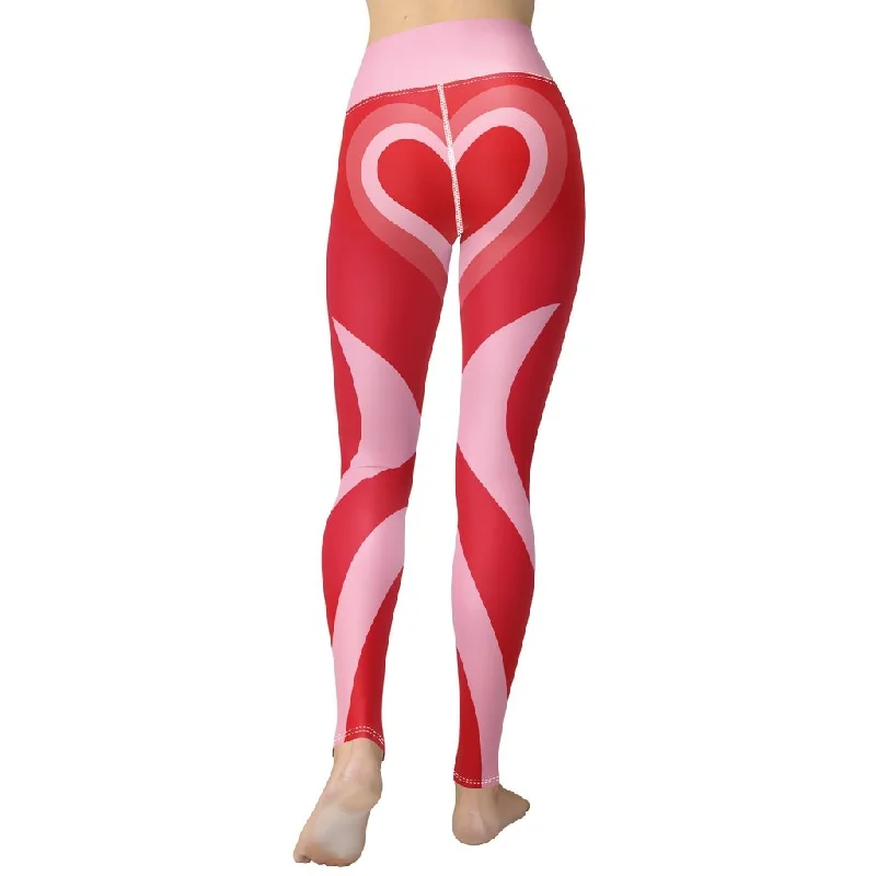 Red Heart Shaped Tunnel Yoga Leggings Hip Women's Retro