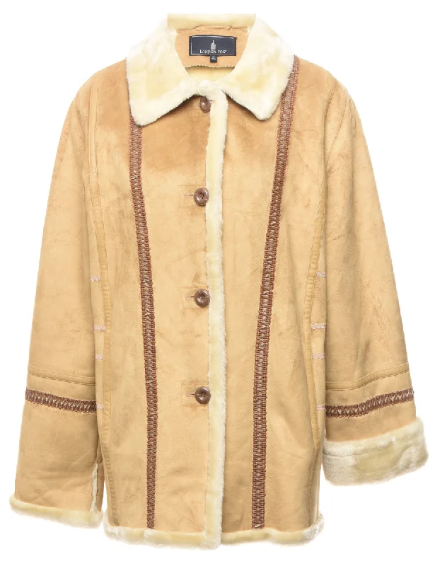 London Fog Light Brown Shearling Faux Suede Jacket - M Disco