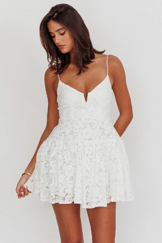Lake Como Lace Mini Dress White Hip Women's Retro