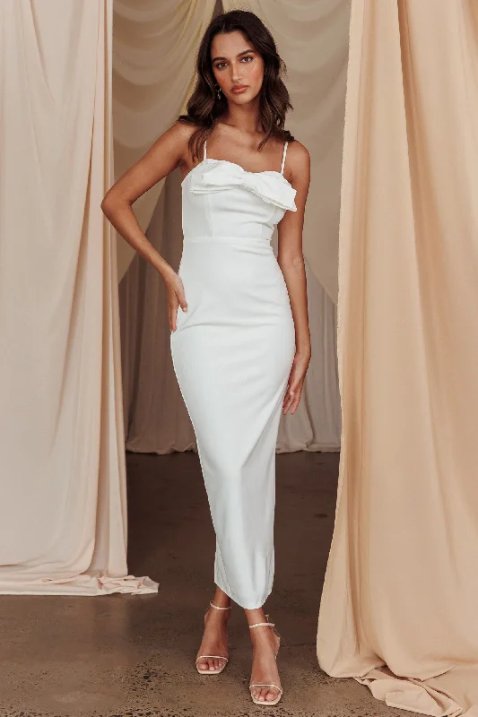 This Magic Moment Bow Bust Midi Dress White Refined Women's Hand - crafted