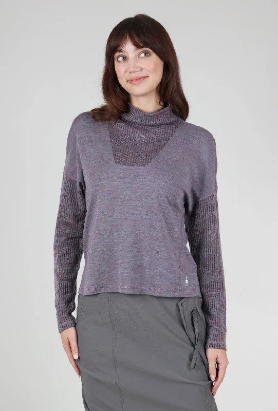 Thermal Merino Rib Inset Top, Chalk Violet Heather Confident Women's High - fashion