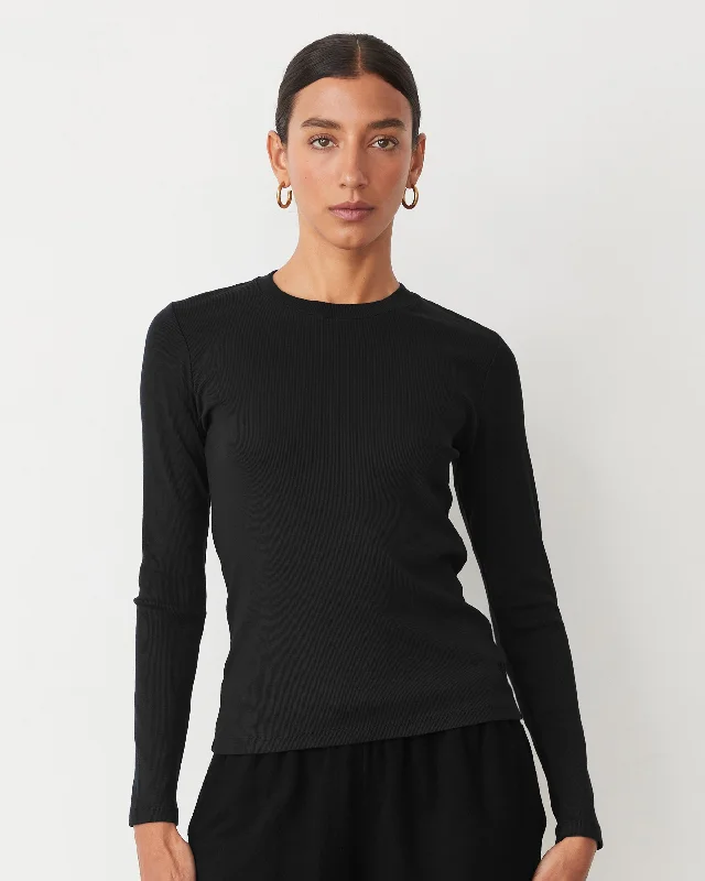 Supimaluxe Rib Long Sleeve Crew Feminine Women's Style 