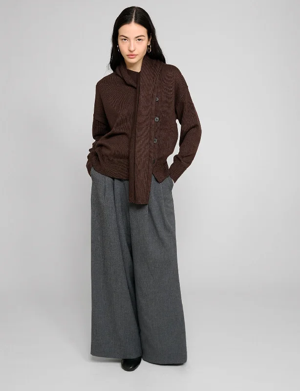 Brown Scarf Button Sweater European