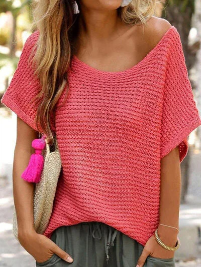 Boat Neck Short Sleeve Sweater Women