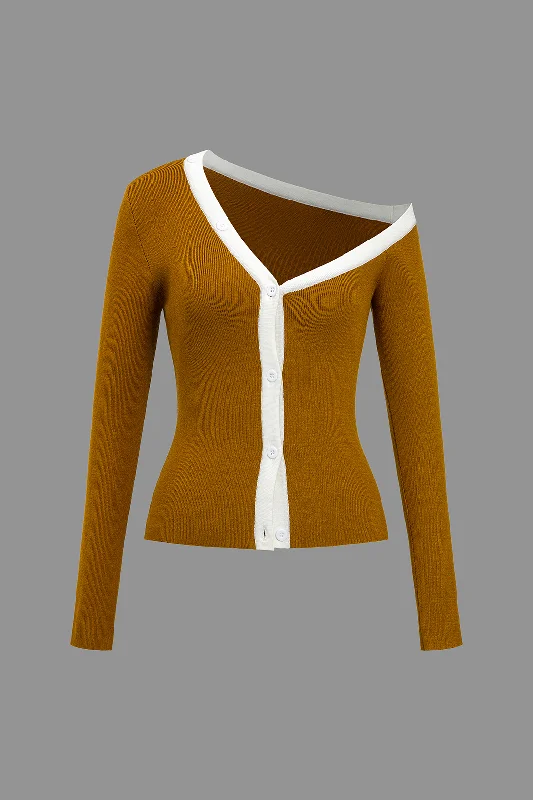 Color Block Print Knit Asymmetrical Long-Sleeve Top Country