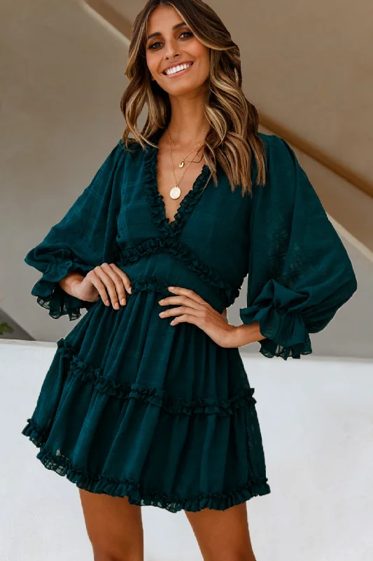 Laney Cutout Back Balloon Sleeve Dress Forest Green Cool Women's Skate