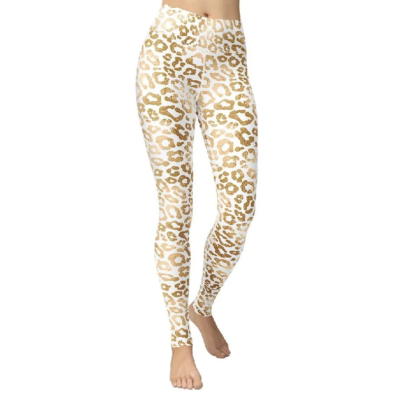 Golden Leopard Print Yoga Leggings Feminine Women's Style 