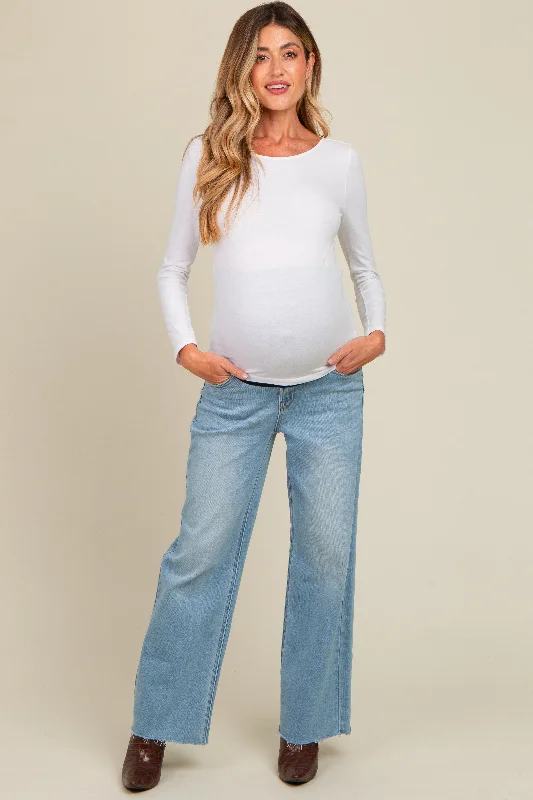 Light Blue Cut Hem Straight Leg Maternity Jeans Refined Women's 