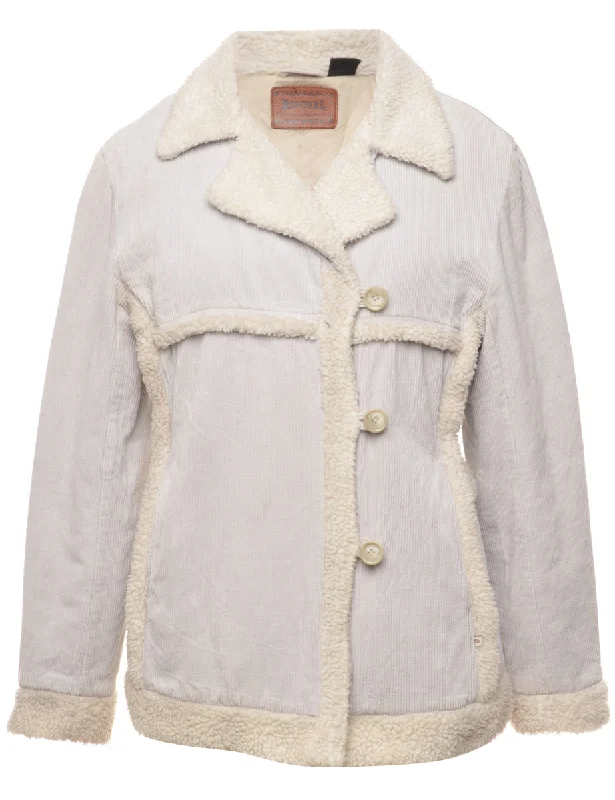Corduroy Light Grey Faux Shearling Lined Jacket - L Elegant Women's Formal 