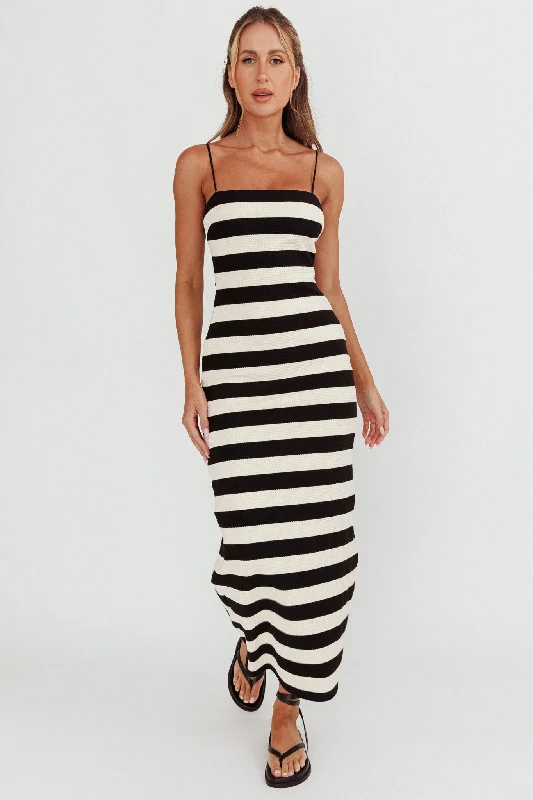 Gracey Cami Strap Maxi Dress Stripe Black Classic Women's Tweed